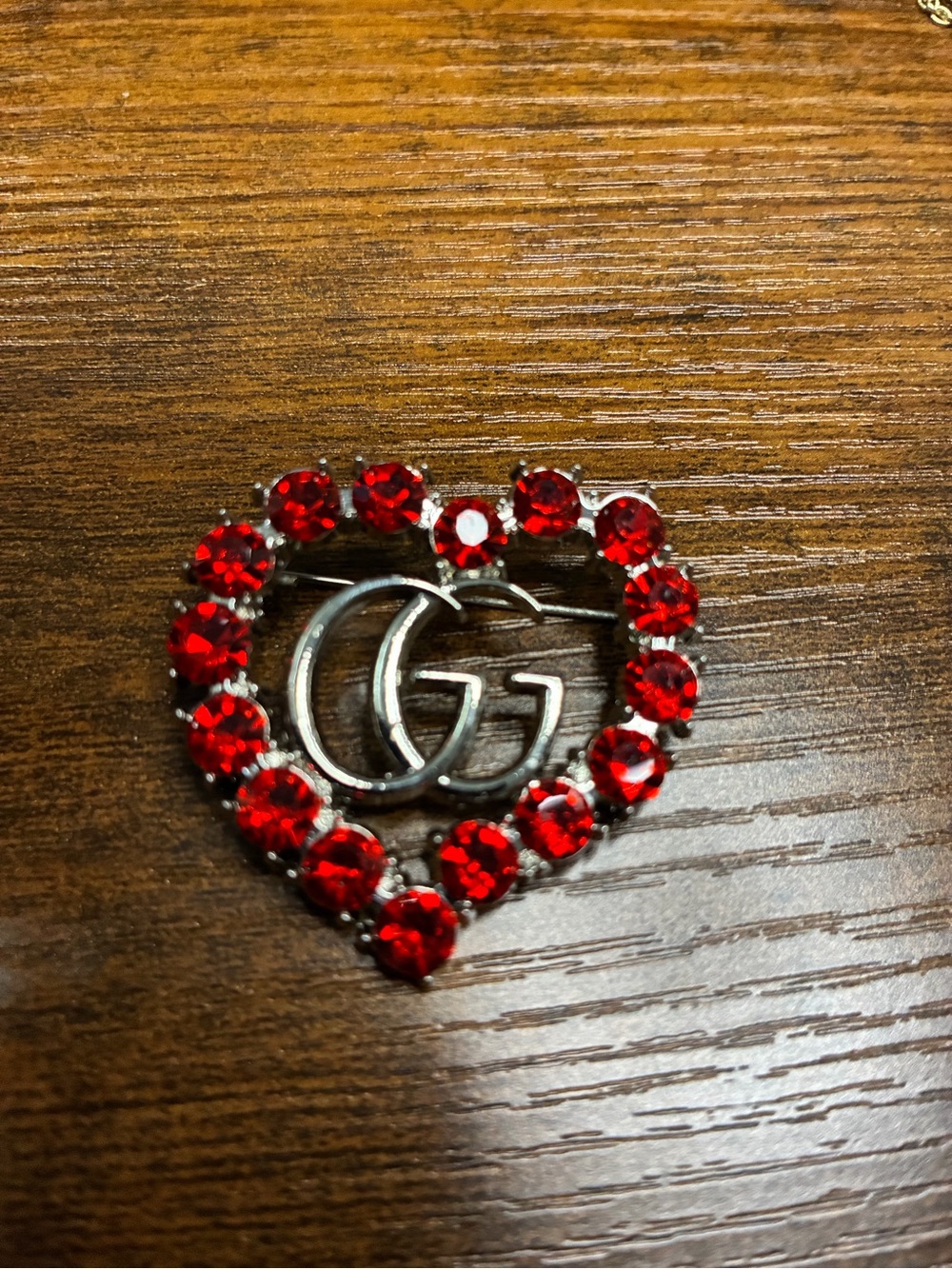 Heart Red Crystal Brooch